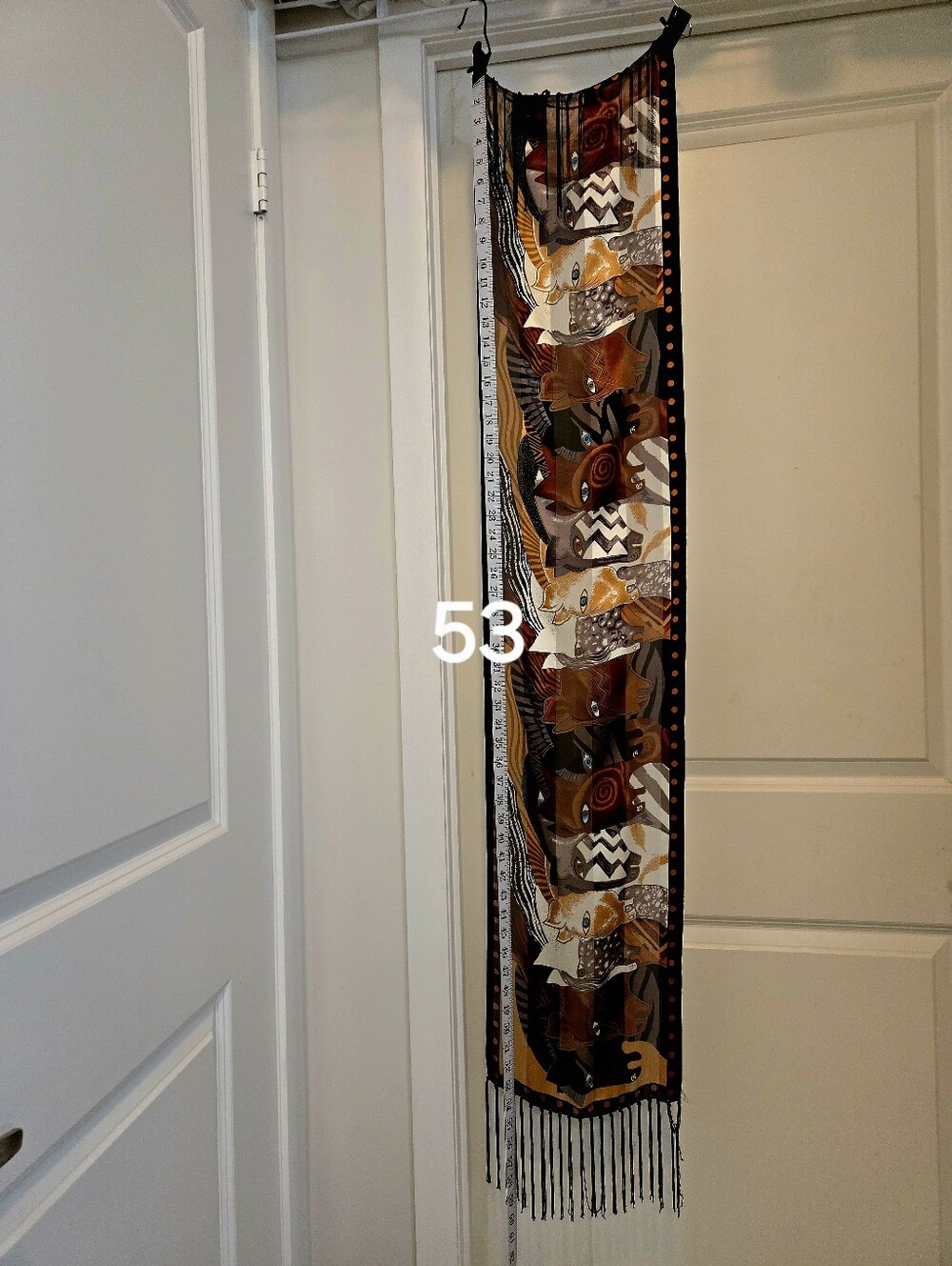 Laurel Burch SILK Abstract Floral Fringe Scarf in Black, Brown, Gold - Picture 6 of 9